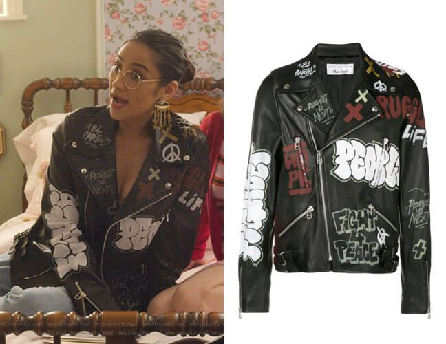 Shay Mitchell fashion graffiti pisco piscologik jacket faith custom